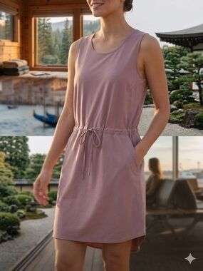 Tilley Drawstring Waist Sleeveless Travel Dress in Dusty Mauve